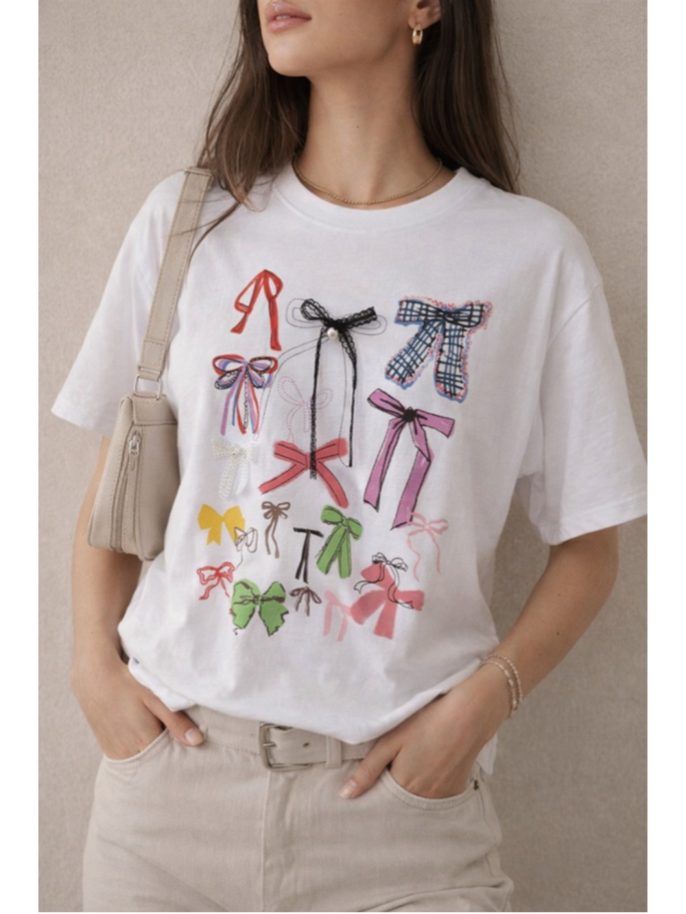 Aelfric Eden Layered Playful Bow Tee Shirt White Medium Graphic Y2K Streetwear